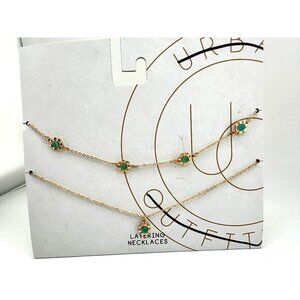 Urban Outfitters Layering Necklaces With Teal Green Stones & Gold Finish